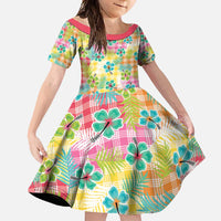 Hawaiian Palaka Family Matching Tank Maxi Dress and Hawaiian Shirt Hibiscus Palm Leaf Pattern LT9 Daughter's Dress Yellow - Polynesian Pride
