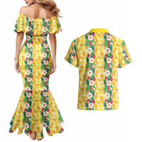 Hawaiian Palaka Couples Matching Mermaid Dress and Hawaiian Shirt Hibiscus Pineapple Lei - Polynesian Pride