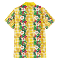 Hawaiian Palaka Family Matching Off Shoulder Short Dress and Hawaiian Shirt Hibiscus Pineapple Lei - Polynesian Pride