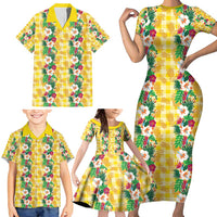 Hawaiian Palaka Family Matching Short Sleeve Bodycon Dress and Hawaiian Shirt Hibiscus Pineapple Lei LT9 - Polynesian Pride