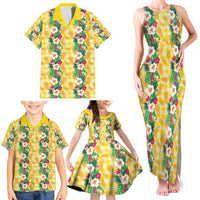 Hawaiian Palaka Family Matching Tank Maxi Dress and Hawaiian Shirt Hibiscus Pineapple Lei LT9 - Polynesian Pride