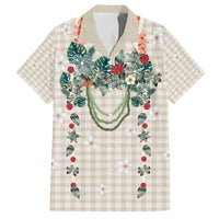 Brown Hawaiian Palaka Family Matching Off Shoulder Maxi Dress and Hawaiian Shirt Kukui Nut Money Lei LT9 Dad's Shirt - Short Sleeve Brown - Polynesian Pride