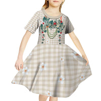 Brown Hawaiian Palaka Kid Short Sleeve Dress Kukui Nut Money Lei - Polynesian Pride