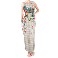 Brown Hawaiian Palaka Tank Maxi Dress Kukui Nut Money Lei - Polynesian Pride