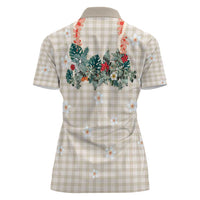 Brown Hawaiian Palaka Women Polo Shirt Kukui Nut Money Lei - Polynesian Pride