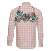 Peach Hawaiian Palaka Family Matching Off The Shoulder Long Sleeve Dress and Hawaiian Shirt Kukui Nut Money Lei LT9 - Polynesian Pride
