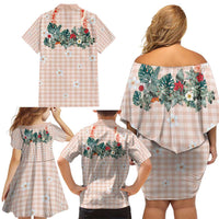 Peach Hawaiian Palaka Family Matching Off Shoulder Short Dress and Hawaiian Shirt Kukui Nut Money Lei LT9 - Polynesian Pride