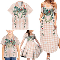 Peach Hawaiian Palaka Family Matching Summer Maxi Dress and Hawaiian Shirt Kukui Nut Money Lei LT9 - Polynesian Pride