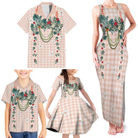 Peach Hawaiian Palaka Family Matching Tank Maxi Dress and Hawaiian Shirt Kukui Nut Money Lei LT9 - Polynesian Pride