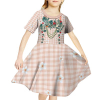Peach Hawaiian Palaka Kid Short Sleeve Dress Kukui Nut Money Lei LT9 - Polynesian Pride