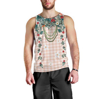 Peach Hawaiian Palaka Men Tank Top Kukui Nut Money Lei - Polynesian Pride
