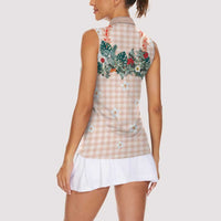 Peach Hawaiian Palaka Women Sleeveless Polo Shirt Kukui Nut Money Lei LT9 - Polynesian Pride
