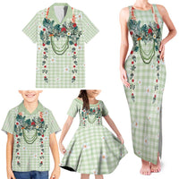 Sage Green Hawaiian Palaka Family Matching Tank Maxi Dress and Hawaiian Shirt Kukui Nut Money Lei LT9 - Polynesian Pride