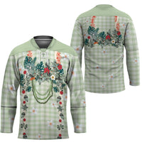Sage Green Hawaiian Palaka Hockey Jersey Kukui Nut Money Lei - Polynesian Pride