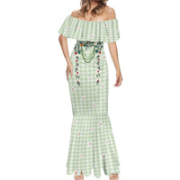 Sage Green Hawaiian Palaka Mermaid Dress Kukui Nut Money Lei - Polynesian Pride