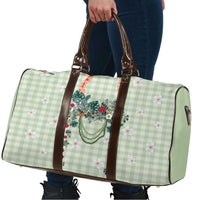Sage Green Hawaiian Palaka Travel Bag Kukui Nut Money Lei - Polynesian Pride