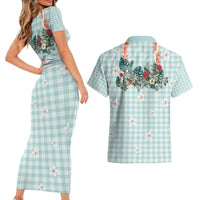 Turquoise Hawaiian Palaka Couples Matching Short Sleeve Bodycon Dress and Hawaiian Shirt Kukui Nut Money Lei LT9 - Polynesian Pride