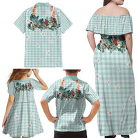 Turquoise Hawaiian Palaka Family Matching Off Shoulder Maxi Dress and Hawaiian Shirt Kukui Nut Money Lei LT9 - Polynesian Pride