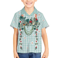 Turquoise Hawaiian Palaka Family Matching Short Sleeve Bodycon Dress and Hawaiian Shirt Kukui Nut Money Lei LT9 Son's Shirt Turquoise - Polynesian Pride