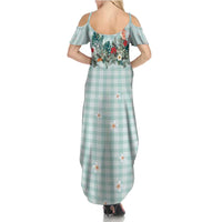 Turquoise Hawaiian Palaka Family Matching Summer Maxi Dress and Hawaiian Shirt Kukui Nut Money Lei LT9 - Polynesian Pride