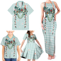 Turquoise Hawaiian Palaka Family Matching Tank Maxi Dress and Hawaiian Shirt Kukui Nut Money Lei LT9 - Polynesian Pride
