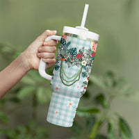 Turquoise Hawaiian Palaka Tumbler With Handle Kukui Nut Money Lei - Polynesian Pride