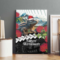 Meri Kirihimete Tuatara Canvas Wall Art New Zealand Fern with Puhutukawa Flowers LT9 - Polynesian Pride