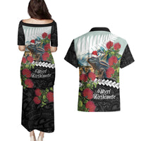 Meri Kirihimete Tuatara Couples Matching Puletasi and Hawaiian Shirt New Zealand Fern with Puhutukawa Flowers LT9 - Polynesian Pride