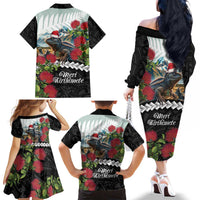 Meri Kirihimete Tuatara Family Matching Off The Shoulder Long Sleeve Dress and Hawaiian Shirt New Zealand Fern with Puhutukawa Flowers LT9 - Polynesian Pride