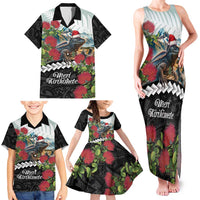 Meri Kirihimete Tuatara Family Matching Tank Maxi Dress and Hawaiian Shirt New Zealand Fern with Puhutukawa Flowers LT9 - Polynesian Pride