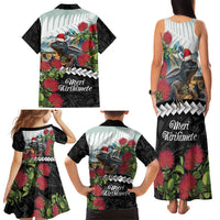 Meri Kirihimete Tuatara Family Matching Tank Maxi Dress and Hawaiian Shirt New Zealand Fern with Puhutukawa Flowers LT9 - Polynesian Pride