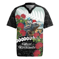 Meri Kirihimete Tuatara Rugby Jersey New Zealand Fern with Puhutukawa Flowers LT9 Green - Polynesian Pride