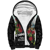 Meri Kirihimete Tuatara Sherpa Hoodie New Zealand Fern with Puhutukawa Flowers LT9 Unisex Green - Polynesian Pride