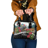 Meri Kirihimete Tuatara Shoulder Handbag New Zealand Fern with Puhutukawa Flowers LT9 One Size Green - Polynesian Pride
