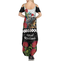 Meri Kirihimete Tuatara Summer Maxi Dress New Zealand Fern with Puhutukawa Flowers LT9 - Polynesian Pride