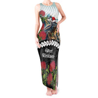 Meri Kirihimete Tuatara Tank Maxi Dress New Zealand Fern with Puhutukawa Flowers LT9 Women Green - Polynesian Pride