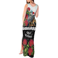 Meri Kirihimete Tuatara Tank Maxi Dress New Zealand Fern with Puhutukawa Flowers LT9 - Polynesian Pride