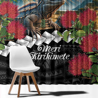 Meri Kirihimete Tuatara Window Curtain New Zealand Fern with Puhutukawa Flowers LT9 - Polynesian Pride