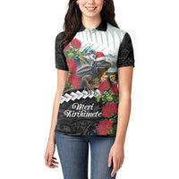 Meri Kirihimete Tuatara Women Polo Shirt New Zealand Fern with Puhutukawa Flowers LT9 - Polynesian Pride