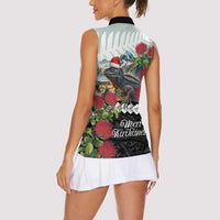 Meri Kirihimete Tuatara Women Sleeveless Polo Shirt New Zealand Fern with Puhutukawa Flowers