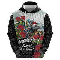 Meri Kirihimete Tuatara Zip Hoodie New Zealand Fern with Puhutukawa Flowers LT9 - Polynesian Pride