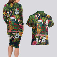 Meri Kirihimete Kakapo Santa Couples Matching Long Sleeve Bodycon Dress and Hawaiian Shirt Merry Christmas with Tropical Vibe LT9 - Polynesian Pride