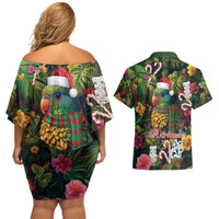 Meri Kirihimete Kakapo Santa Couples Matching Off Shoulder Short Dress and Hawaiian Shirt Merry Christmas with Tropical Vibe LT9 - Polynesian Pride
