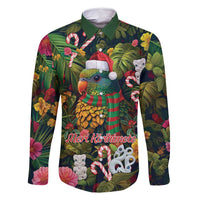 Meri Kirihimete Kakapo Santa Family Matching Off Shoulder Maxi Dress and Hawaiian Shirt Merry Christmas with Tropical Vibe LT9 Dad's Shirt - Long Sleeve Green - Polynesian Pride