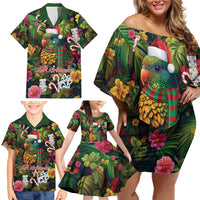 Meri Kirihimete Kakapo Santa Family Matching Off Shoulder Short Dress and Hawaiian Shirt Merry Christmas with Tropical Vibe LT9 - Polynesian Pride