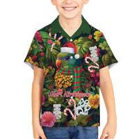 Meri Kirihimete Kakapo Santa Family Matching Off Shoulder Short Dress and Hawaiian Shirt Merry Christmas with Tropical Vibe LT9 Son's Shirt Green - Polynesian Pride