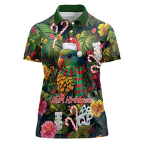 Meri Kirihimete Kakapo Santa Women Polo Shirt Merry Christmas with Tropical Vibe LT9 Female Green - Polynesian Pride