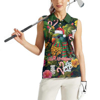 Meri Kirihimete Kakapo Santa Women Sleeveless Polo Shirt Merry Christmas with Tropical Vibe