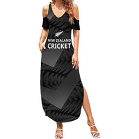 New Zealand Cricket Custom Family Matching Summer Maxi Dress and Hawaiian Shirt Potae Pango Black Fern Pattern LT9 Mom's Dress Black - Polynesian Pride