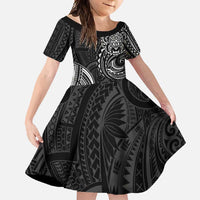 Polynesian Turtle Tribal Tattoo Family Matching Short Sleeve Bodycon Dress and Hawaiian Shirt Black Style